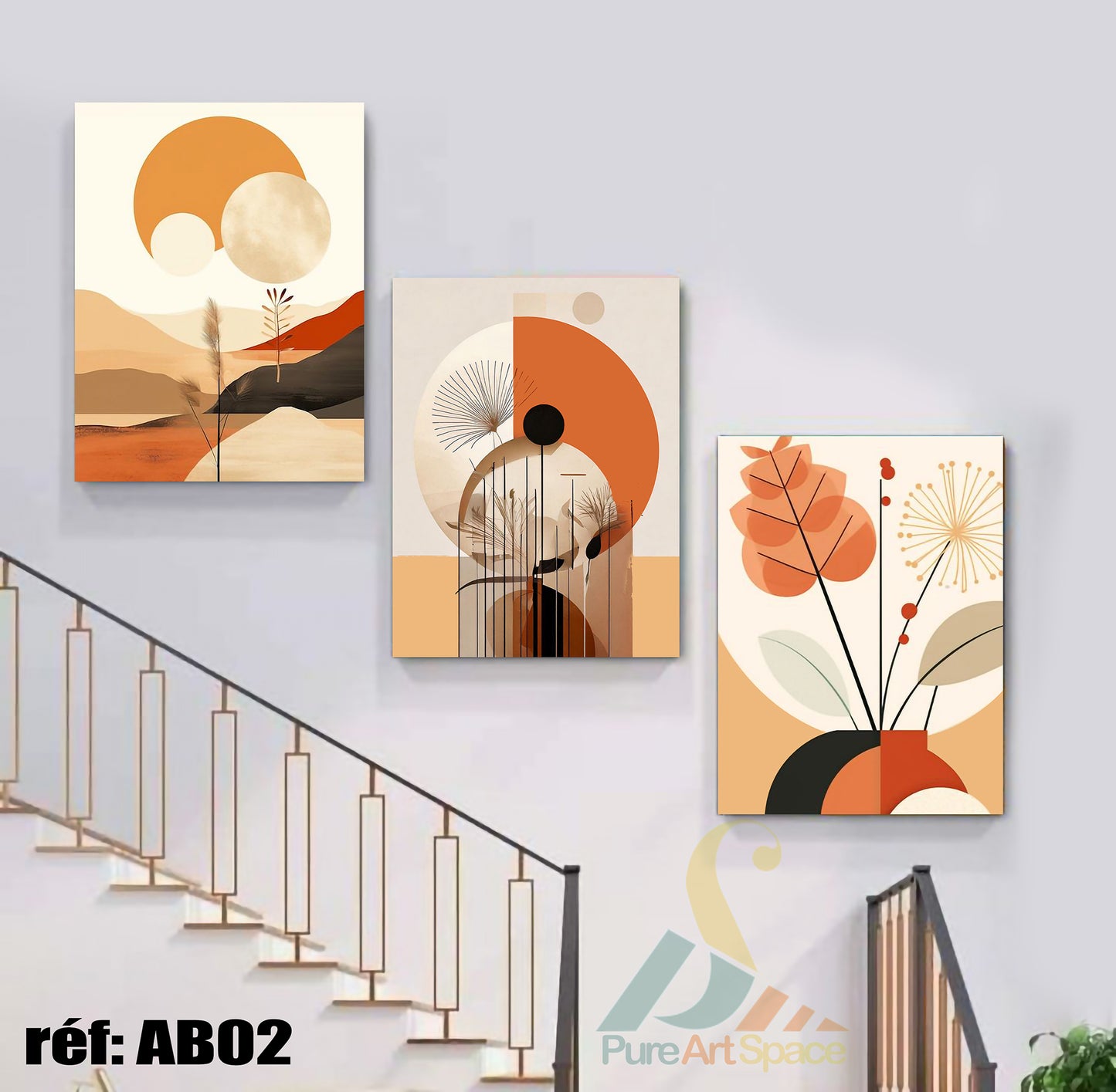 طقم لوحات "دفء غروب الشمس" 🌅🧡 - فن تجريدي بألوان الخريف 🍂 ثلاثية