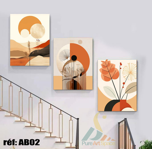 طقم لوحات "دفء غروب الشمس" 🌅🧡 - فن تجريدي بألوان الخريف 🍂 ثلاثية
